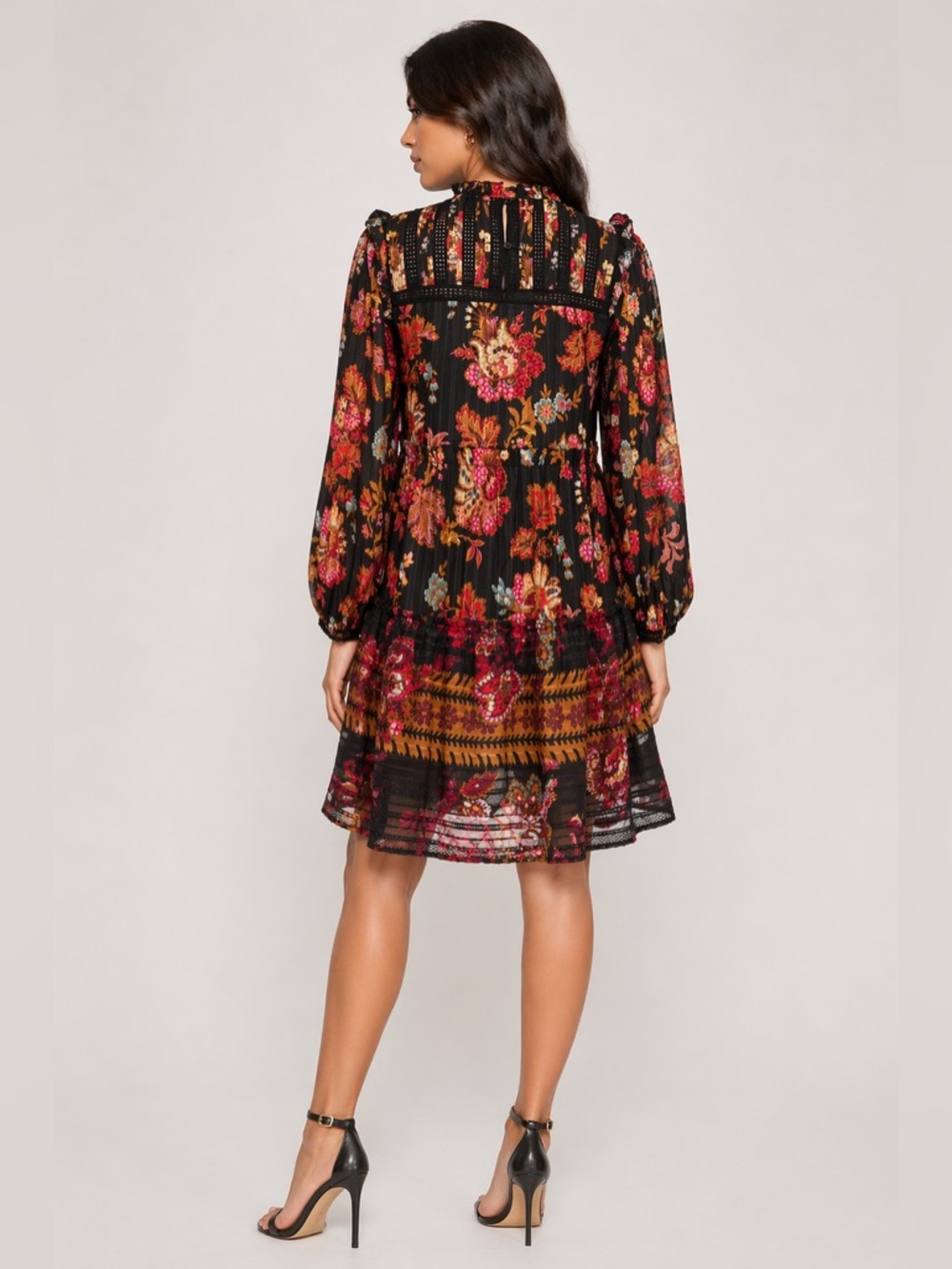 SEA New York Black Floral Long Sleeve Mini - Sz 2 - Picture 5 of 11